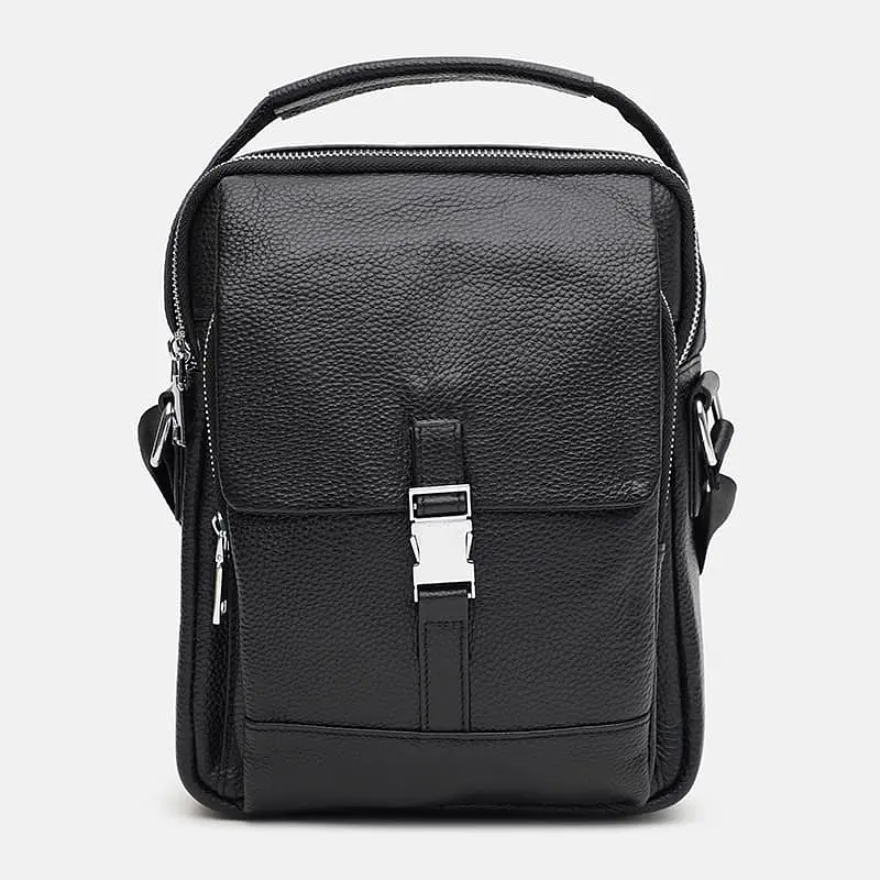 Чоловіча сумка Borsa Leather k19747-black 27х21х7 см Чорний - фото 2