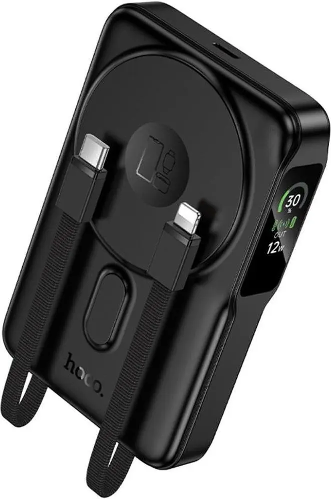 Зовнішній акумулятор + бездротове ЗУ Hoco Q48 Core MagSafe 10000mAh 20W з 2 вбудованими кабелями чорний - фото 2