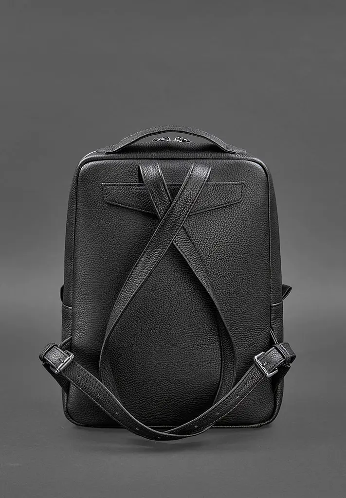 Кожаный женский городской рюкзак на молнии Cooper черный флотар - фото 5