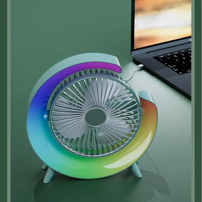 Вентилятор настільний акумуляторний з RGB підсвіткою, обертанням 180° та USB зарядкою - фото 2