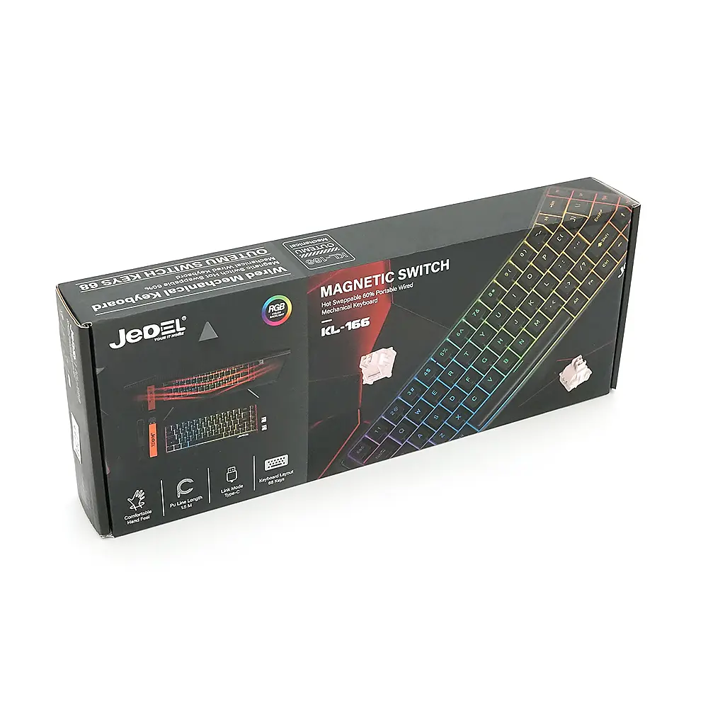Клавіатура механічна USB JEDEL KL-166, довжина кабелю 170см, RGB підсвічування, (Eng/Укр/Рус), (370х140х55 мм), Black, 68к, Q10 - фото 2