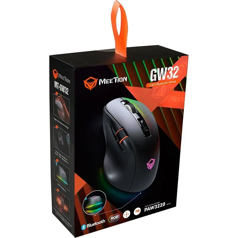 Мышь MEETION Wired + 2.4 G+Bluetooth Gaming mouse GW32 |7 Keys, 8000dpi, 35-115h, RGB| - фото 3