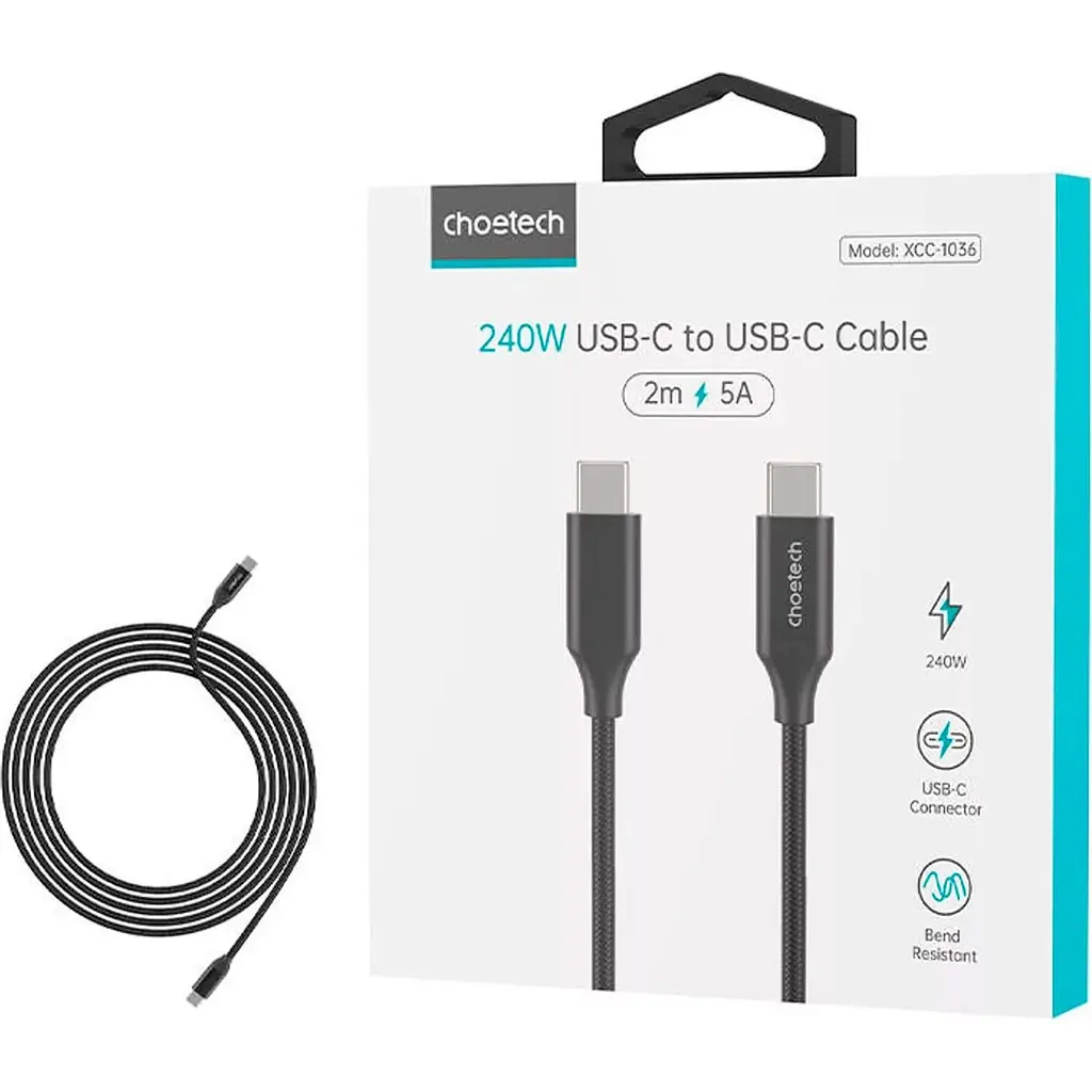 Кабель Choetech XCC-1036-BK, преміум якість USB2.0 С-папа/C-папа, 2 м. (XCC-1036-BK) - фото 3