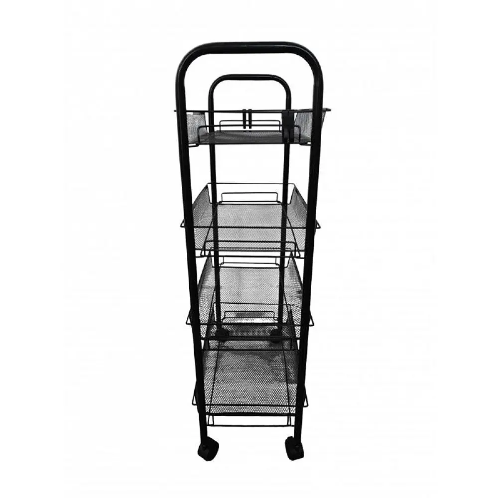Этажерка металлическая на колесах с 4 металлическими полками Черный (348669) - фото 3