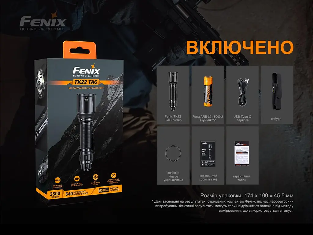 Ручной тактический фонарик Fenix TK22TAC 2800лм зарядка через Type-C (Черный) - фото 10
