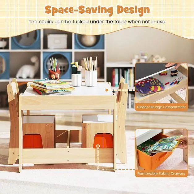 Комплект дитячих меблів Costway Kids Play 3-in-1 Desk стіл та 2 стільці з двосторонньою стільницею-дошкою та ящиками - фото 8
