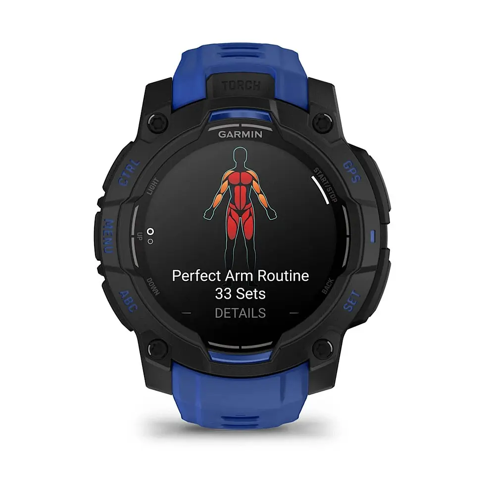 Смарт-годинник Garmin Instinct 3 45mm Amoled Black with Bolt Blue/Black Silicone Band (010-02936-03) - фото 7