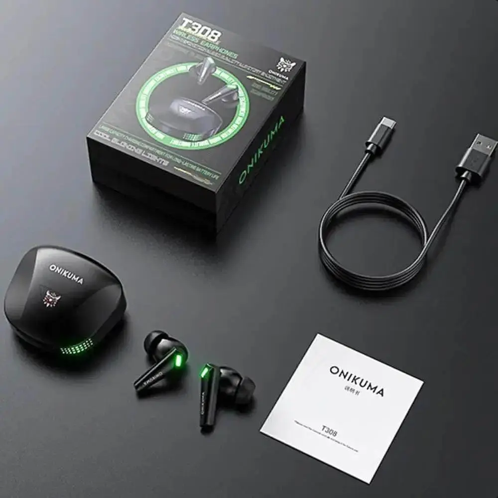 Геймерские Bluetooth наушники Onikuma T308 с зарядным кейсом Игровая гарнитура Чёрный - фото 10