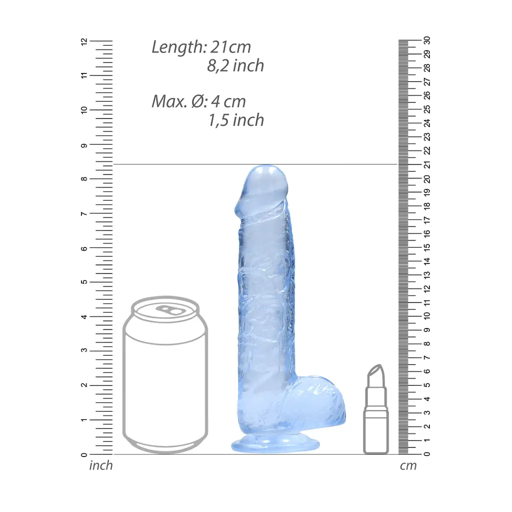Фалоімітатор RealRock Crystal Clear 8" 21 см (блакитний) - фото 4