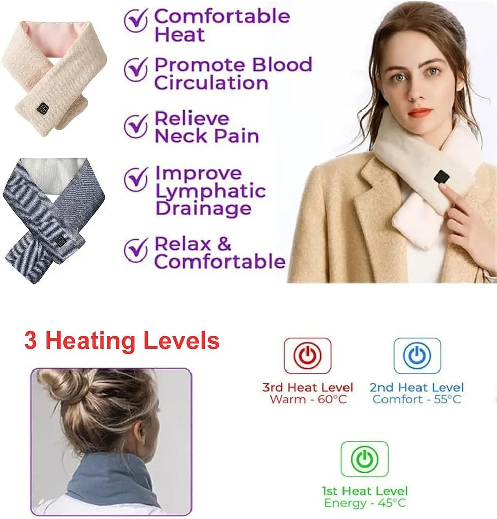 Умный графеновый шарф PopWarm, грелка для шеи, умный электрический шарф с 3 уровнями подогрева, шарф для шеи Painel, шарф - фото 3
