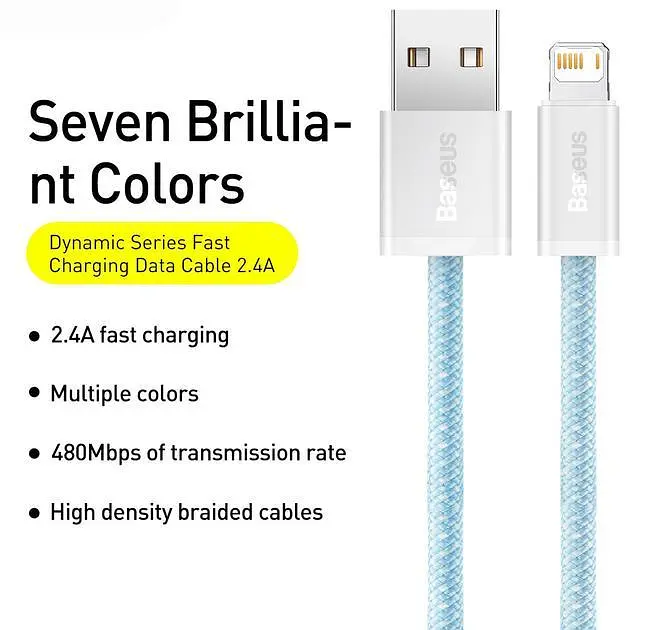 Кабель Baseus Dynamic Series Fast Charging Data Cable USB to iP 2.4 A 1 m Blue (CALD000403) - фото 2