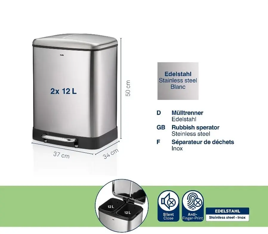 Відро для сміття Kela Davino з педаллю 24 л сріблясте (10954) - фото 4