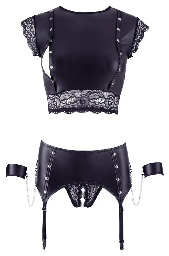 Комплект Cottelli Collection Bondage Top and Suspender Briefs S чорний - фото 7
