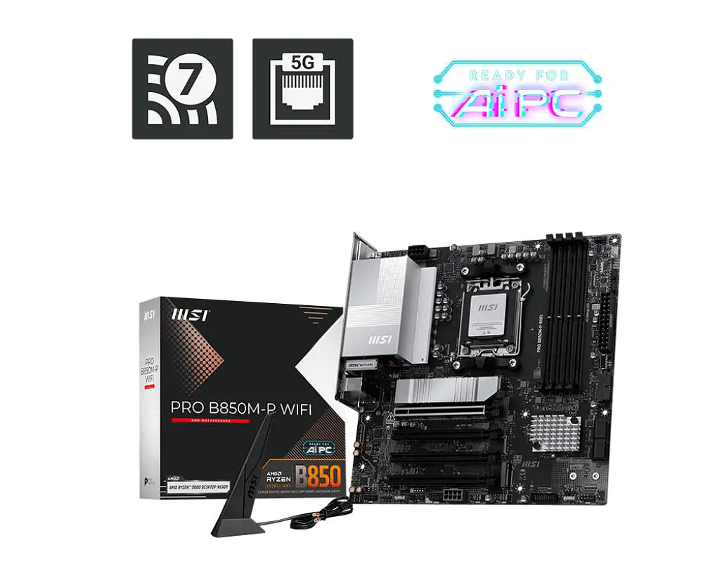 MSI Материнська плата PRO B850M-P WIFI sAM5 B850 4xDDR5 M.2 HDMI DP WiFi BT mATX - фото 6