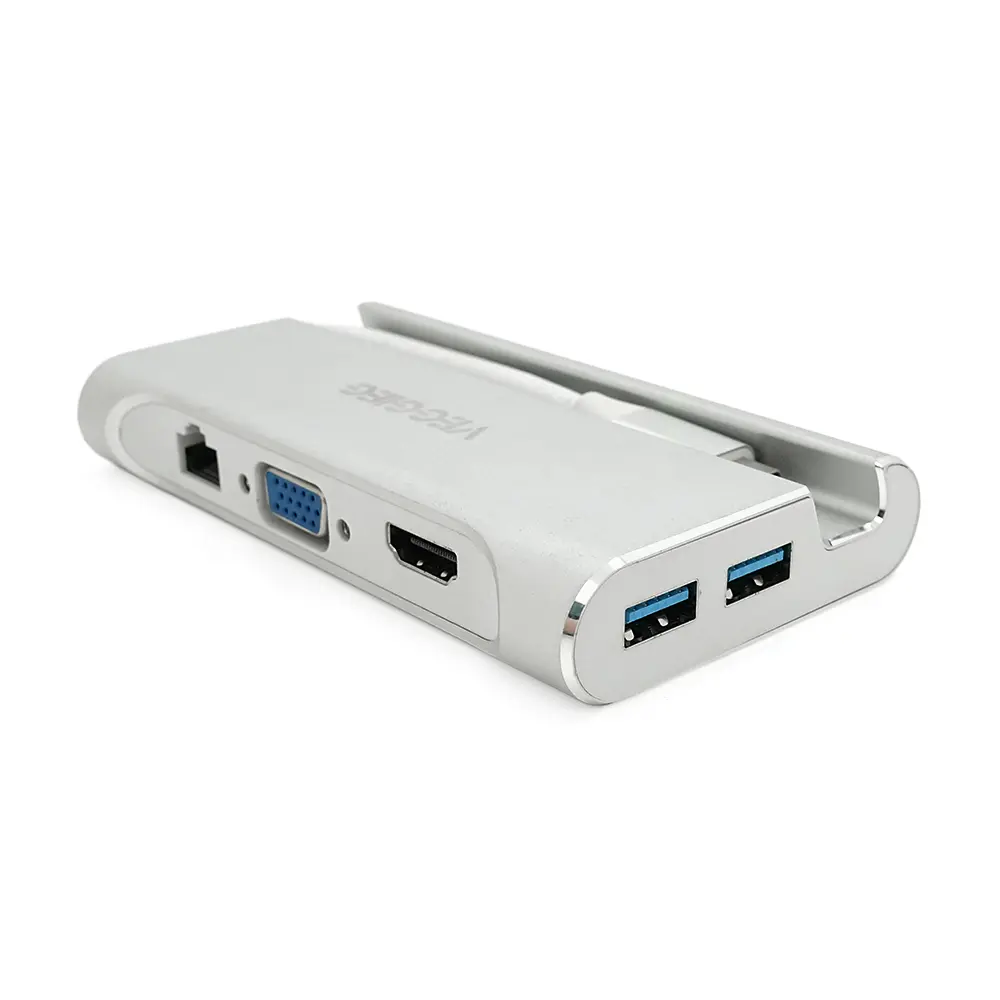Хаб-конвертер Veggieg TC07-S Type-C (папа) на Type-C (мама) + USB3.0 * 3 (мама) + HDMI (мама) + RJ45, 10 см, серебристый, в коробке - фото 2