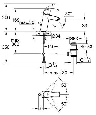 Змішувач для умивальника Grohe Eurosmart 23322001, Хром - фото 2