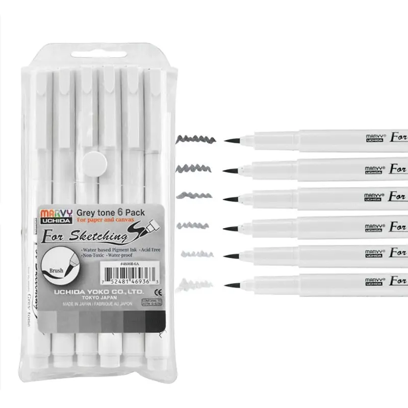 Набір лінерів Marvy Drawing Pen For Sketching сірі відтінки 6 шт - фото 2