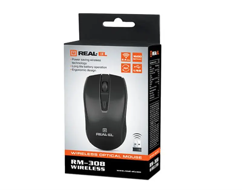 Миша бездротова REAL-EL RM-308 Black USB (EL123200033) - фото 9