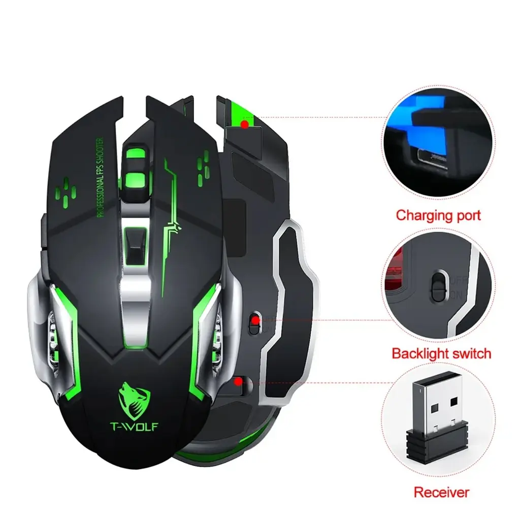 Миша бездротова ігрова з підсвічуванням T-Wolf Q13 Black 2,4G+Bluetooth - фото 2