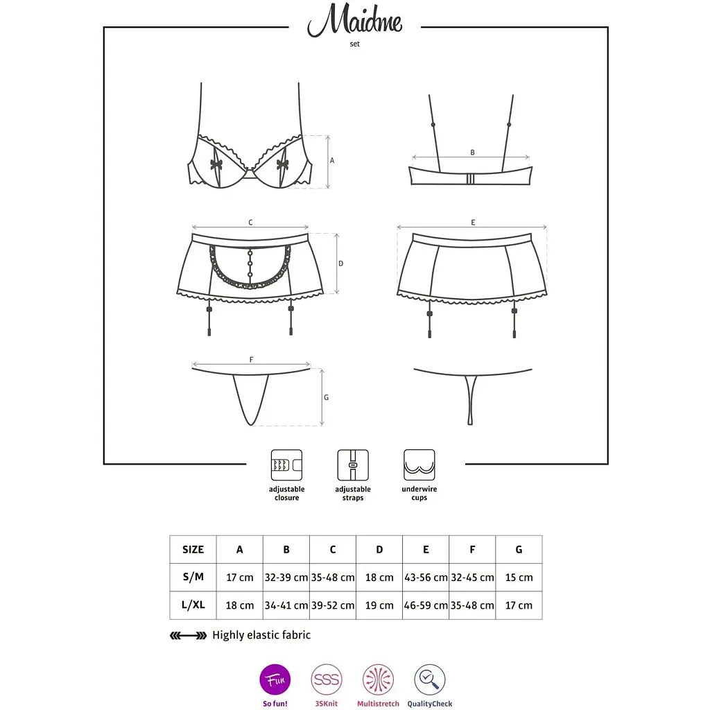 Еротичний костюм покоївки Obsessive Maidme set 5pcs S/M - фото 7