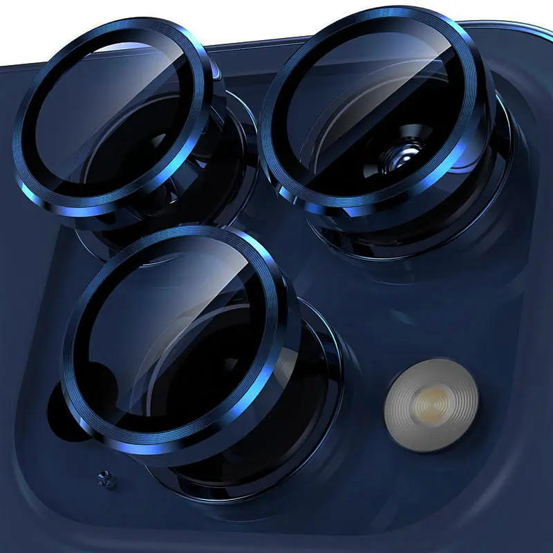 Защитное стекло Metal Classic на камеру (в упак.) для Apple iPhone 15 Pro (6.1) / 15 Pro Max (6.7) Синий / Dark Blue - фото 2
