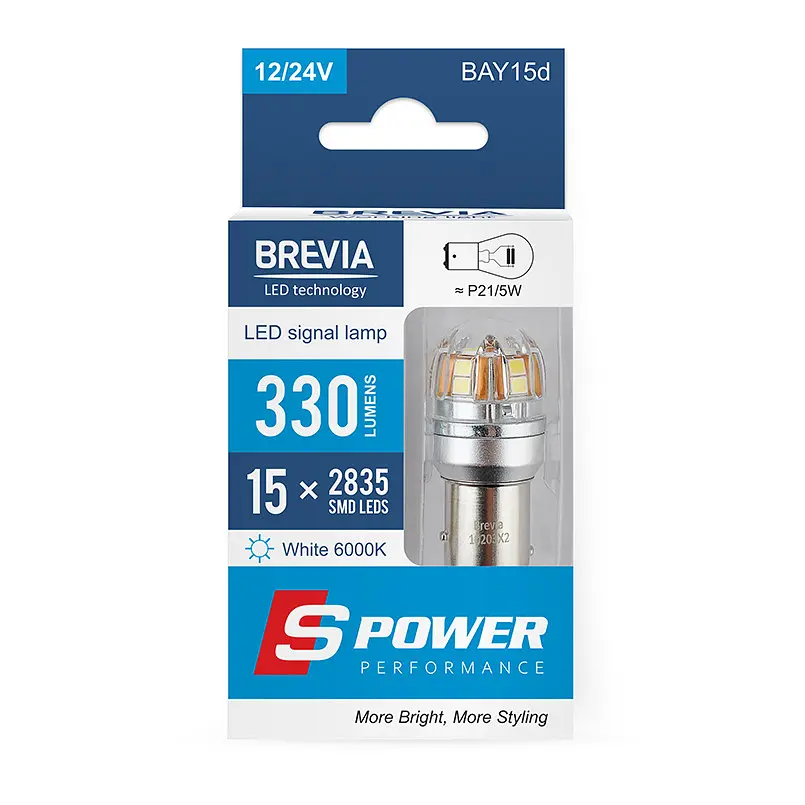 LED автолампа Brevia S-Power P21/5W 330 Lm 15x2835SMD 12/24V CANbus 2 шт. (10203X2) - фото 5