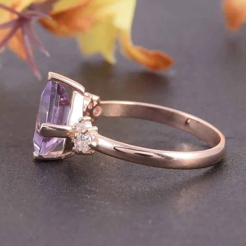 Каблучка з червоного золота з аметистом 14.5 K-0096 - фото 3