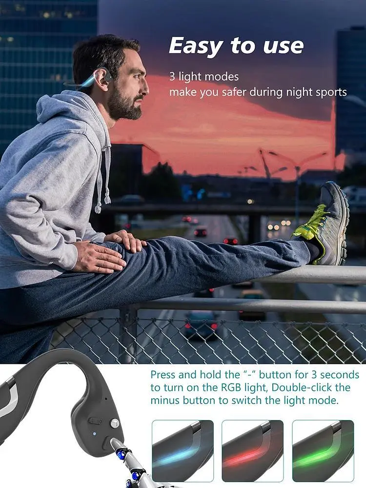 Бездротові навушники з кістковою провідністю Paramita DV68 з Bluetooth 5.3 і RGB-підсвічуванням Чорний - фото 10