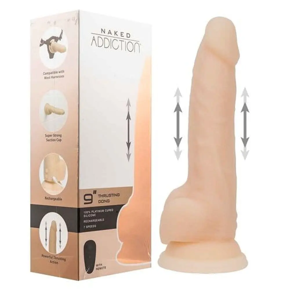 Фалоімітатор Addiction Naked - 9 Thrusting Dildo with Remote - Vanilla Реалістичний з поступальними рухами, 22.8х4.5 см