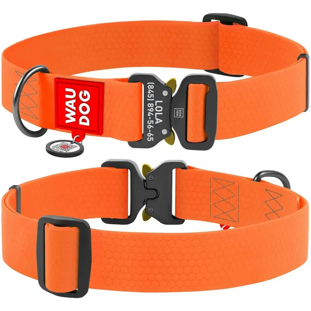 Ошейник для собак Waudog Waterproof, коллартекс, водостойкий, с QR паспортом, 43-70х4 см, оранжевый - фото 3