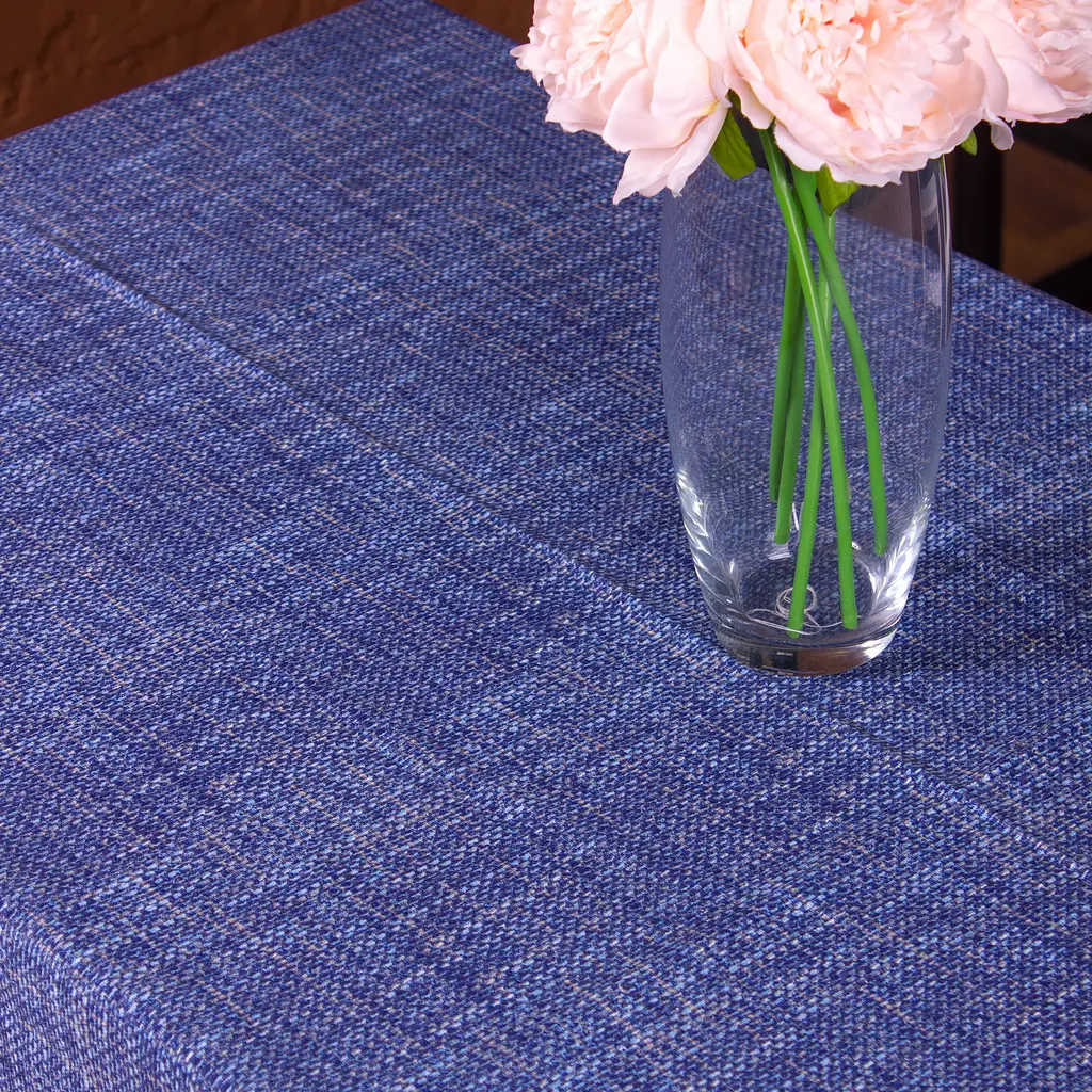 Скатертина MirSon №209 Blue binding 130х100 см рогожка синя - фото 3