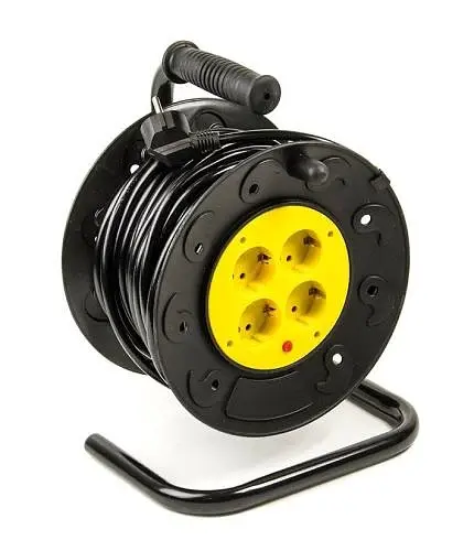 Подовжувач мережевий на котушці PowerPlant, 4 розетки, 40 м, Black, 8A, до 2.5 кВт, 2x1 мм² (PPRA08M400S4)