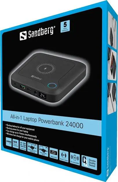 Наружный аккумулятор для ноутбука Sandberg 24000 mAh 85W All-in1 Laptop с набором переходников - фото 8