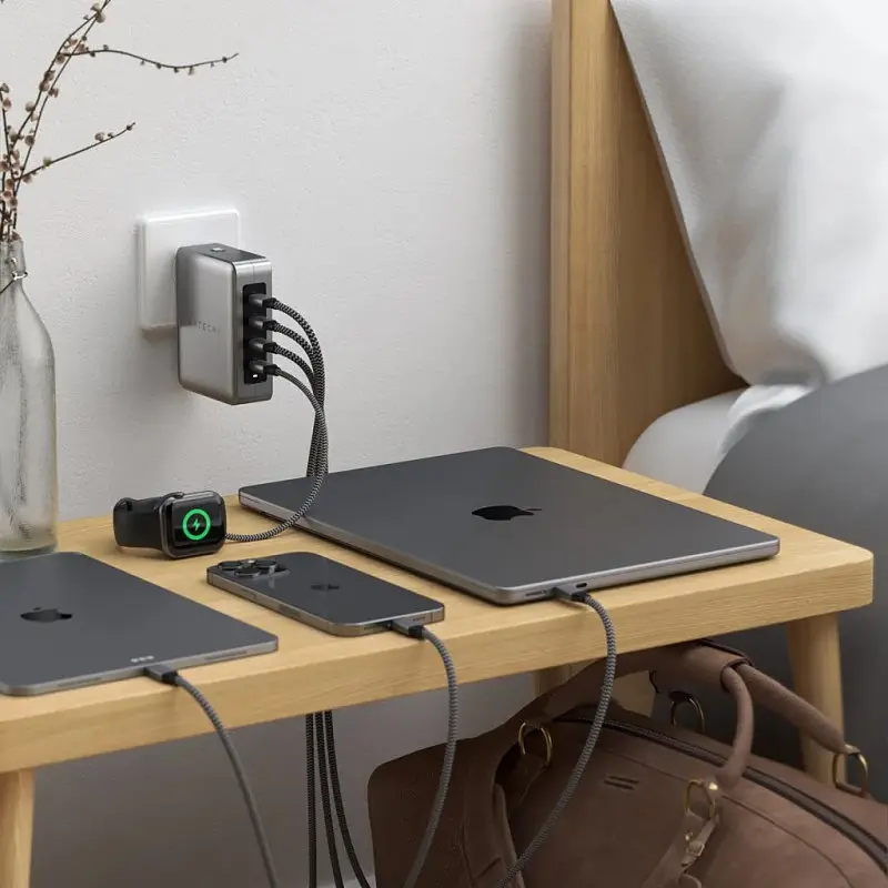 Мережевий зарядний пристрій Satechi 145 Вт USB-C 4-Port PD GaN Travel Space Gray з комплектом адаптерів для подорожей (ST-W145GTM) - фото 5