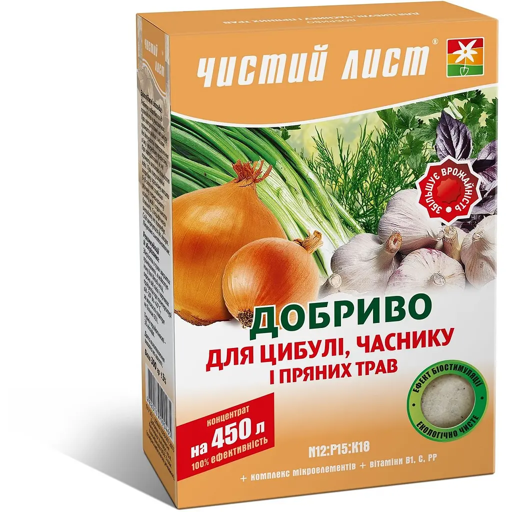 Удобрение кристаллическое Чистий Лист для лука, чеснока и пряных трав 300 г (10508202) - фото 2