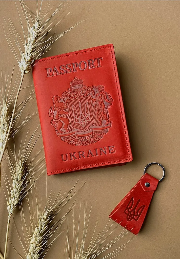 Подарунковий набір шкіряних аксесуарів з українською символікою корал - фото 2