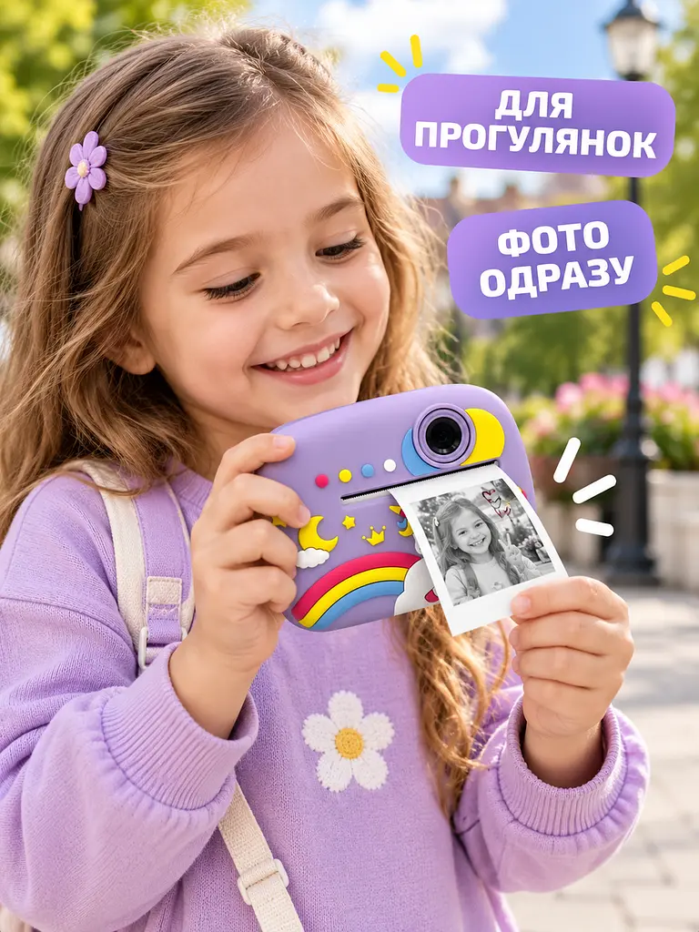 Фотоапарат миттєвого друку дитячий Єдиноріг Full HD акумуляторний з відео та термопапером 2, 4" 12 мП, фіолетовий (5068766629) - фото 8