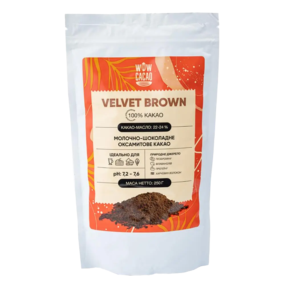 Какао-порошок 100% Какао WOW Cacao VELVET BROWN, 250 г