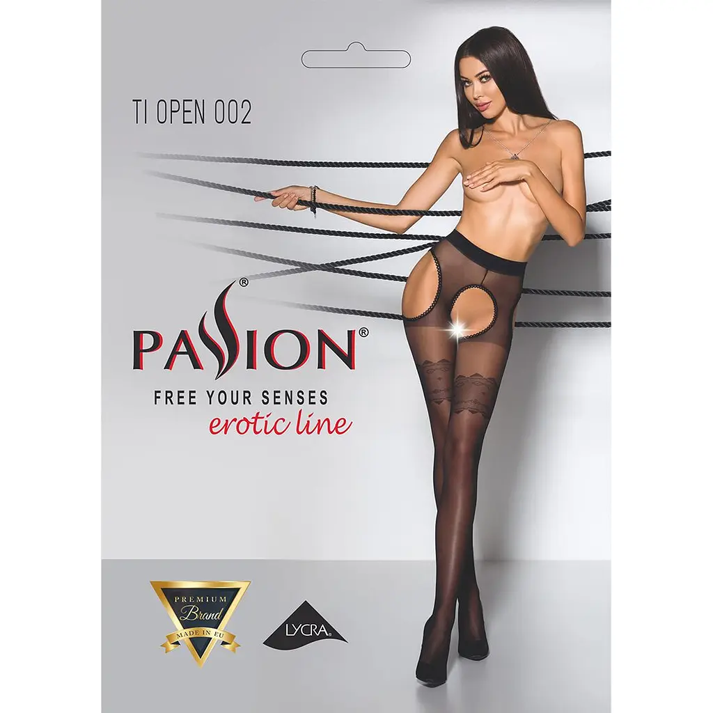 Еротичні колготки Passion TIOPEN 002 3/4 (20 den), black, імітація панчох і пояса - фото 5