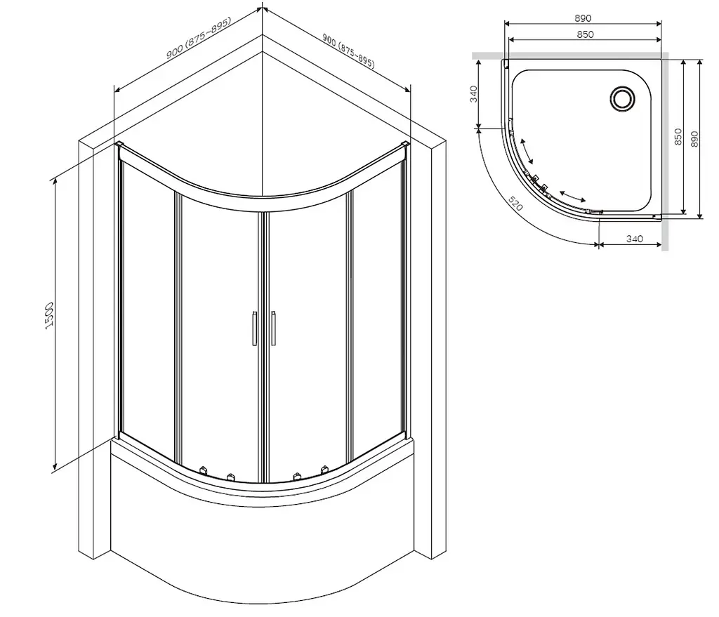 Душове огородження Deep 1/4 Round AM.PM Gem 90×90 см, без піддону, хром профіль W90UG-401A9090-MT - фото 4