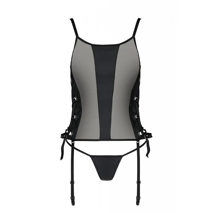 Сітчастий корсет з еко-шкіри з люверсами та знімними пажами Passion Malwia Corset, 4XL/5XL - фото 3