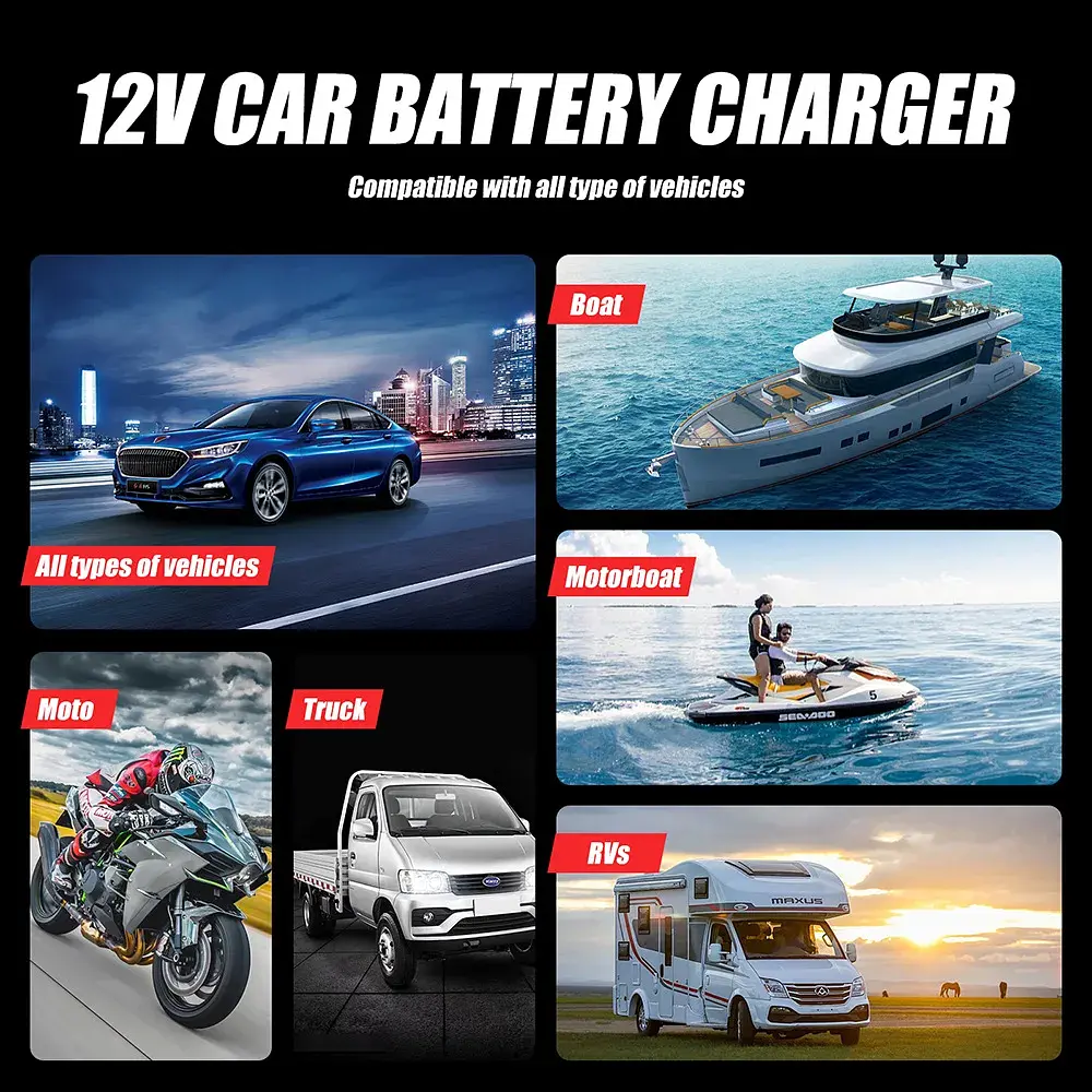 Автомобільний зарядний пристрій Foxsur FBC1206D 12V/6А Автоматичний імпульсний з функцією відновлення Red (19430) - фото 12