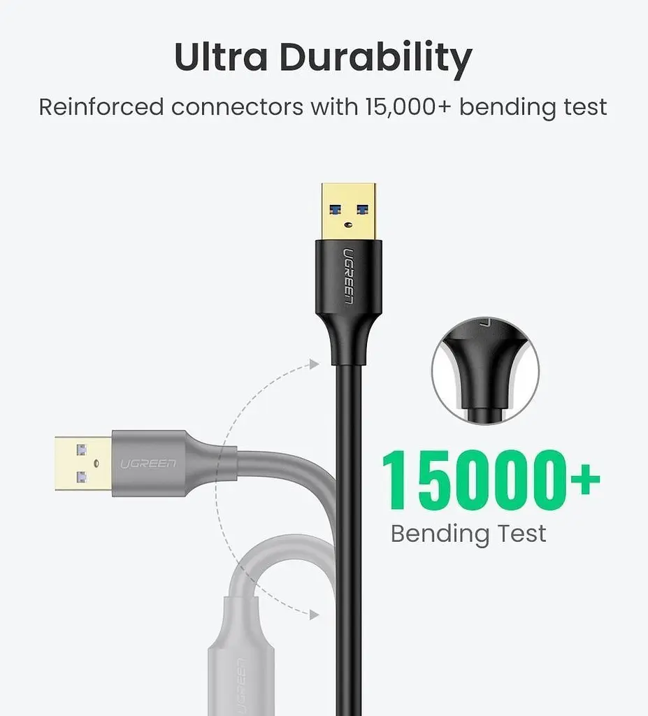 Кабель Ugreen US129 USB 3.0 Extension Male Cable 3 м черный (30127) - фото 3