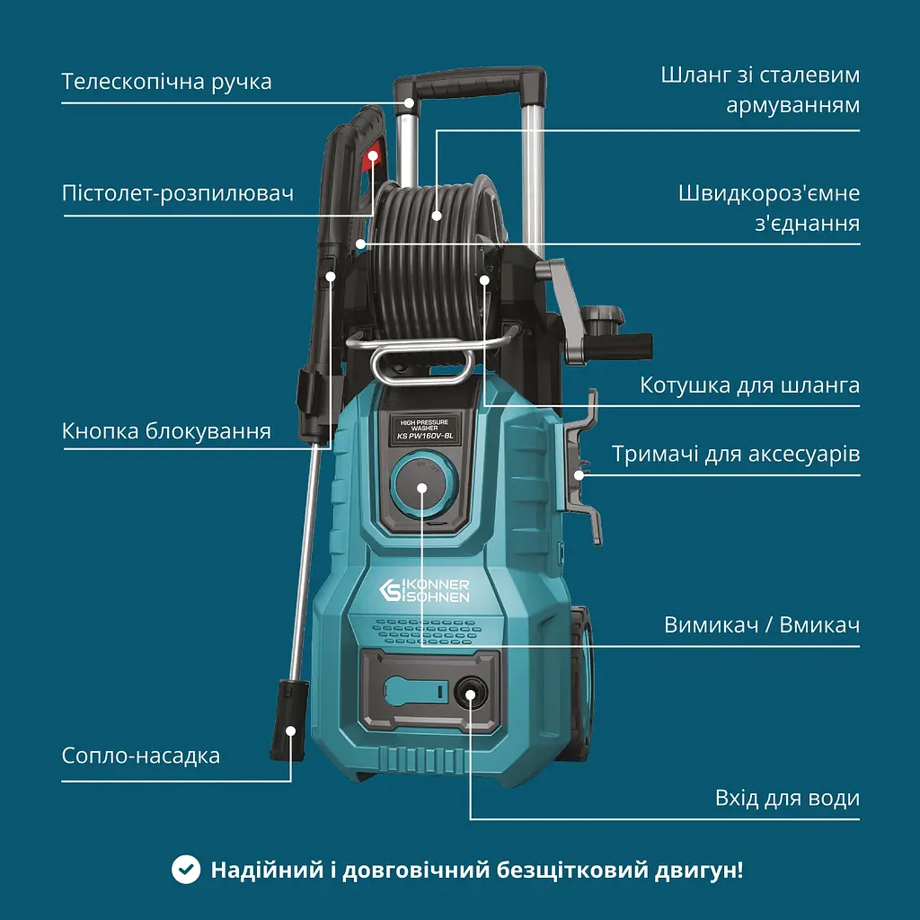 Konner & Sohnen Мийка високого тиску Konner&Sohnen KS 2000Вт 110-160бар 390л/рік шланг 8м 16кг - фото 8