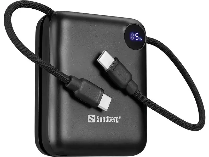 Портативний акумулятор Sandberg 10000mAh 20W PD QC3.0 USB-C In / Out PowerThru with built-in 2xUSB-C cables