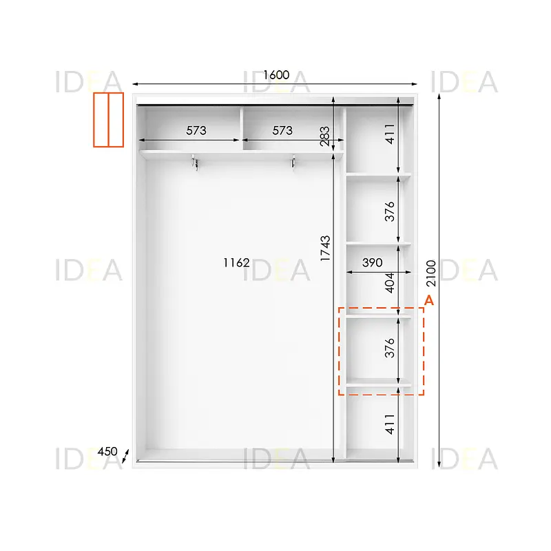 Шафа-купе Idea серія 5 160 x 45 x 210 см Білий Дзеркало - фото 2
