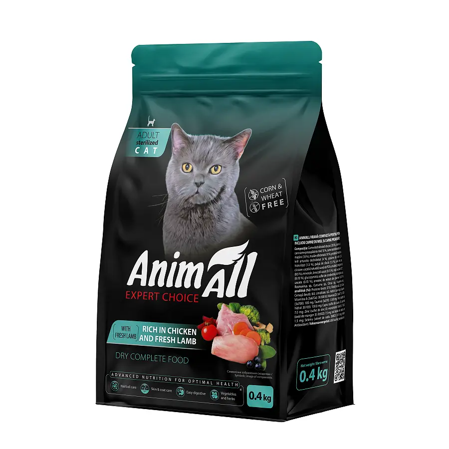 Сухий корм Animall Cat Sterilised Lamb АнімАлл для стерилізованих кішок з куркою та ягнятиною 400г