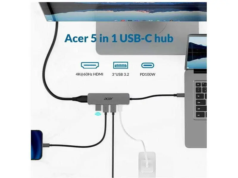 Док-станція для ноутбука Acer 5-IN-1 Grey (HP.DSCAB.021) - фото 7