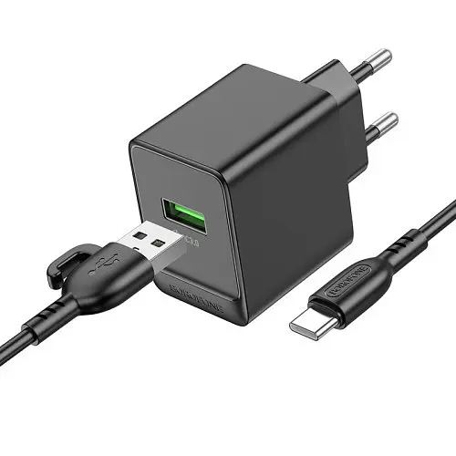 Мережевий зарядний пристрій Borofone BAS12A Erudite single port 18W/QC3.0/1USB + Type-C чорний - фото 5