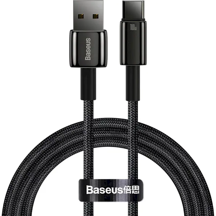 Кабель Baseus Tungsten Gold Fast Charging Data Cable USB to Type-C 100W 1m Black - фото 2
